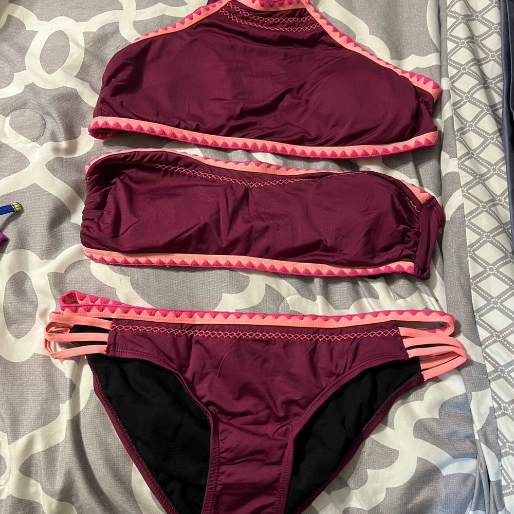 Burgundy and Pink Bikini Set